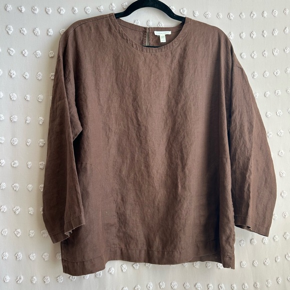 Eileen Fisher Tops - Eileen Fisher 100% Organic Linen Oversize Long Sleeve‎ Sz XS Brown